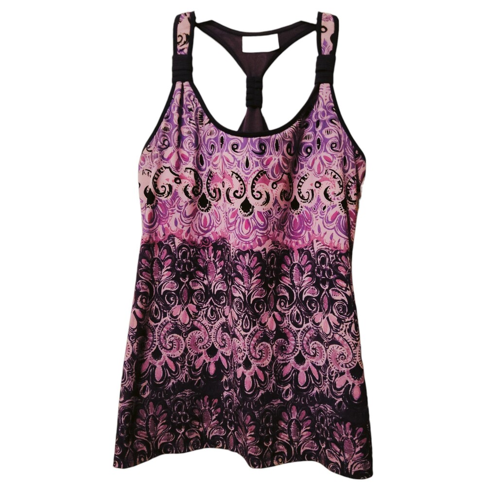 Athleta Medium Purple Pink Paisley Racerback Tank Top